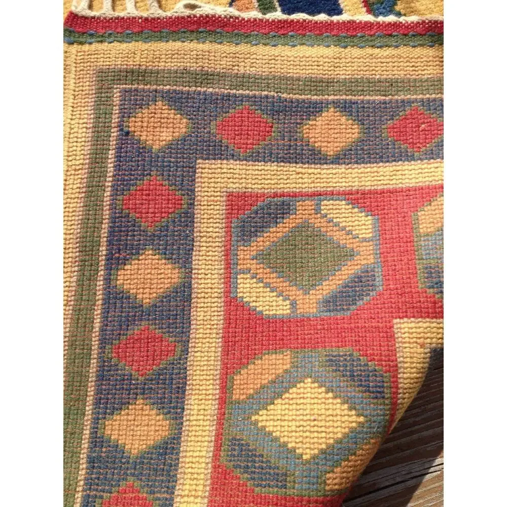 Vintage Antique Colorful Flat Weave Turkish Geometric Area Rug 100% Wool 5x6
